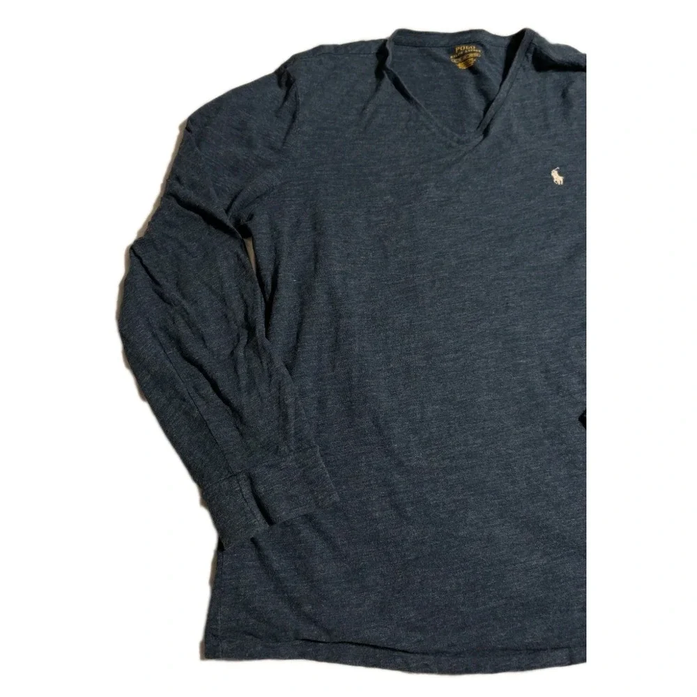 Polo Ralph Lauren V Neck Long Sleeve Shirt‎ Mens XL Blue Jersey Cotton Pony